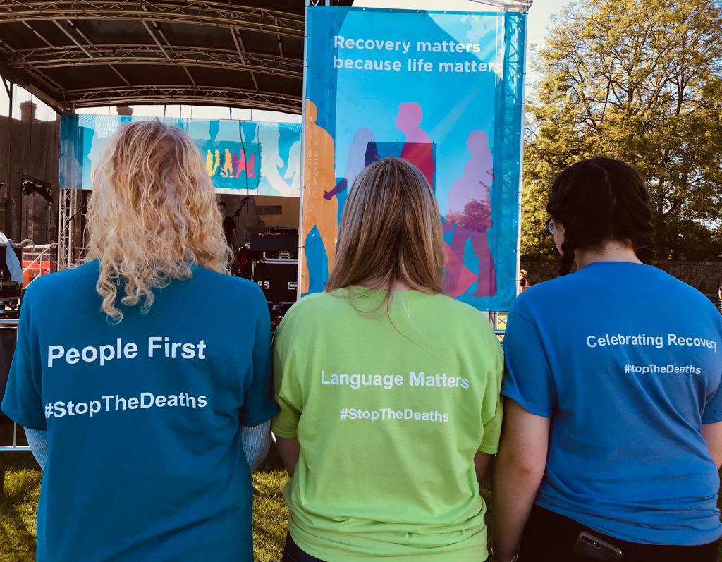 A photo of Highland Alcohol and Drugs Partnership models wearing t-shirts created for the event